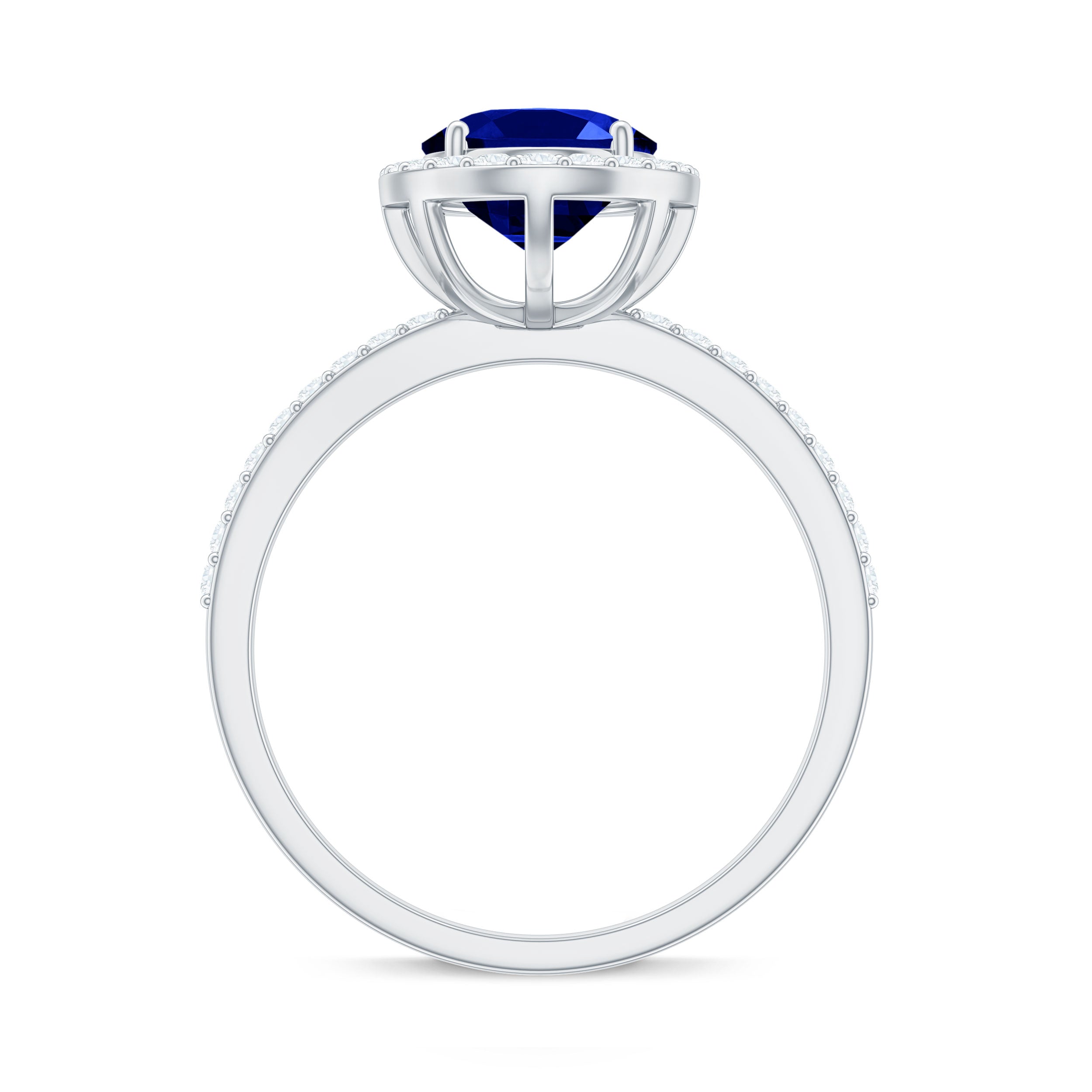 Rosec Jewels-Oval Cut Created Blue Sapphire and Diamond Halo Engagement Ring