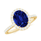 Rosec Jewels-Oval Cut Created Blue Sapphire and Diamond Halo Engagement Ring