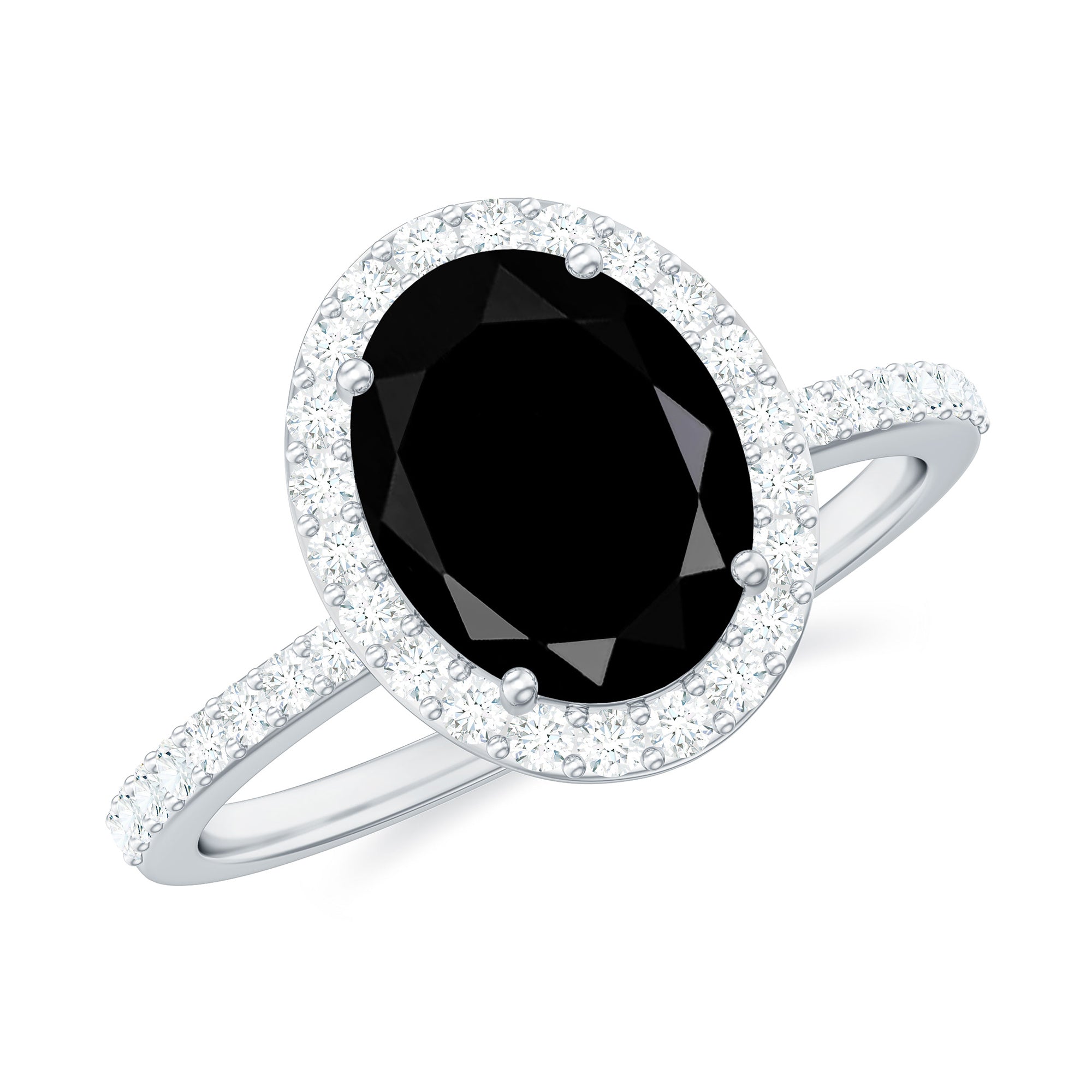 Rosec Jewels-Oval Black Spinel and Diamond Classic Halo Engagement Ring