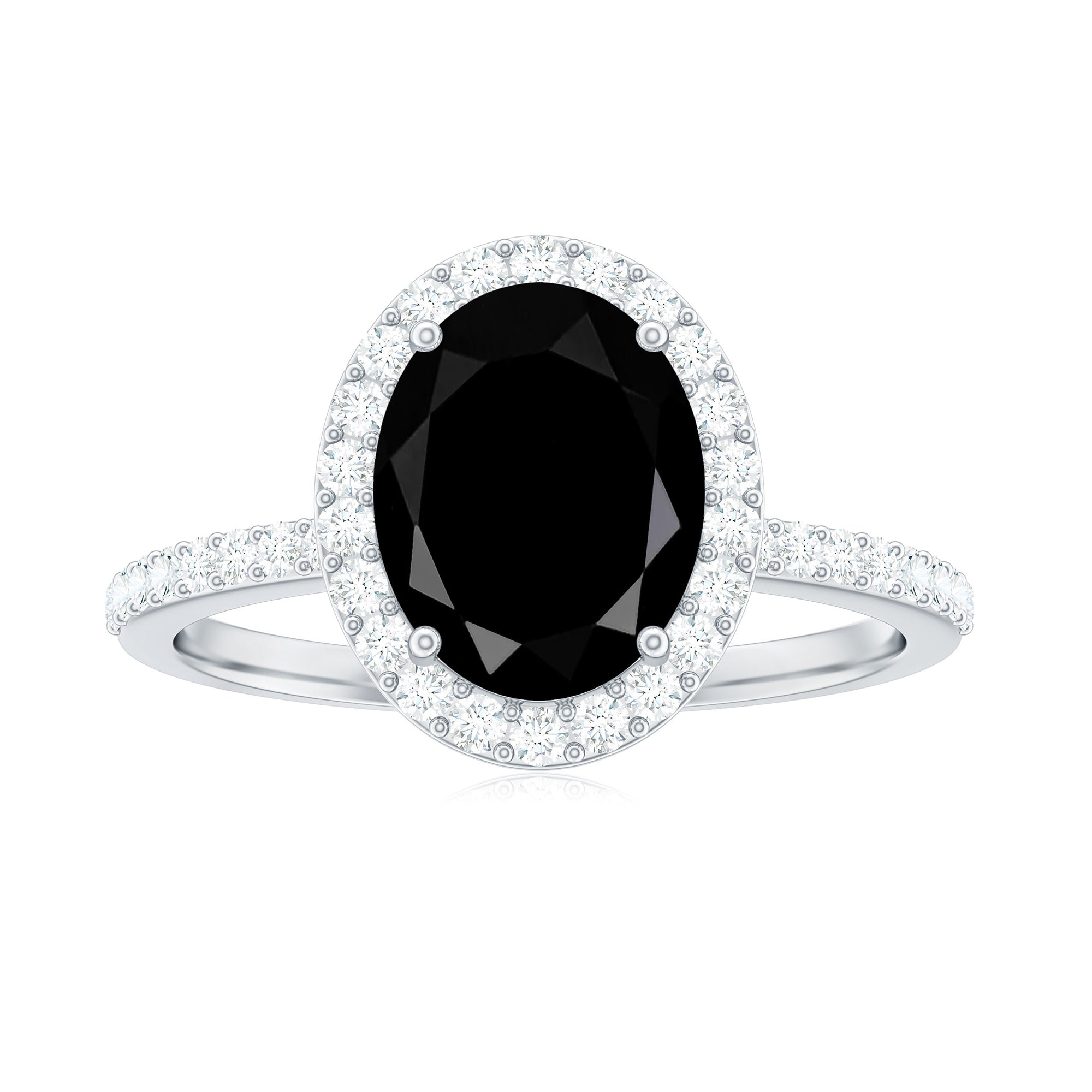 Rosec Jewels-Oval Black Spinel and Diamond Classic Halo Engagement Ring