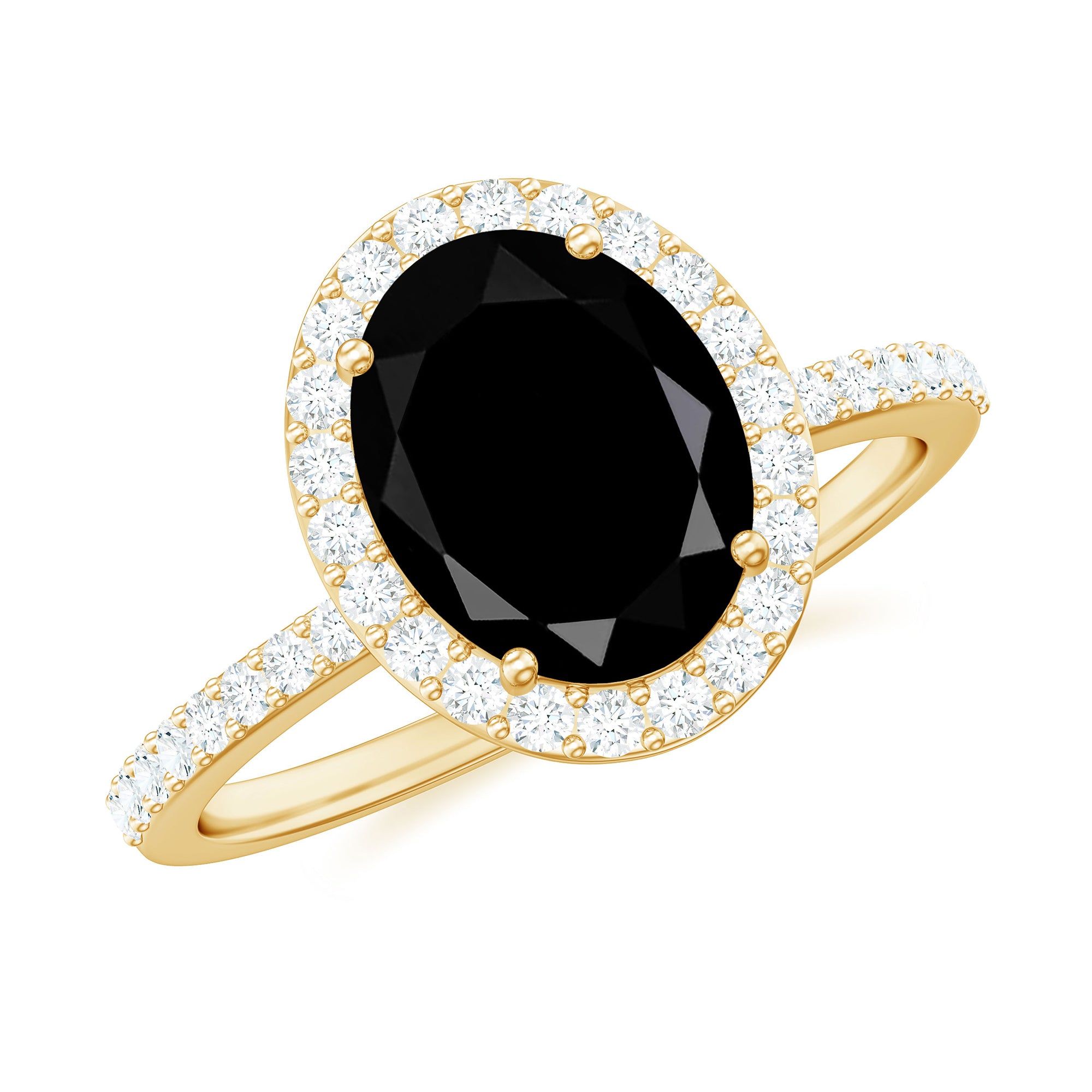 Rosec Jewels-Oval Black Spinel and Diamond Classic Halo Engagement Ring