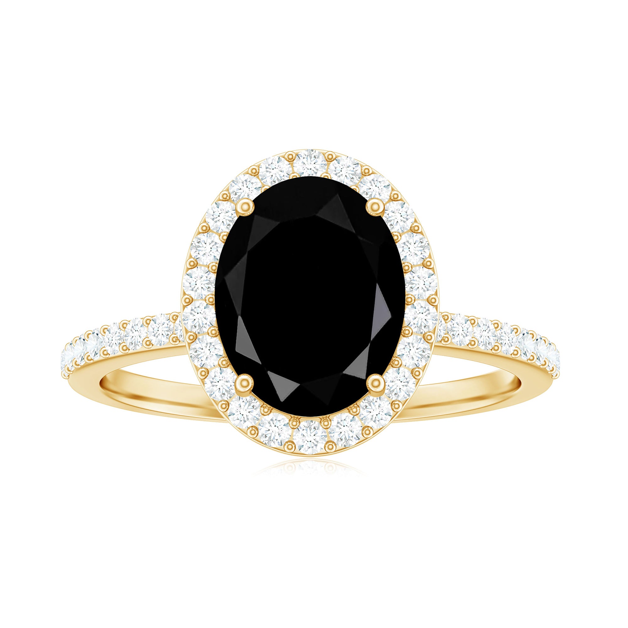 Rosec Jewels-Oval Black Spinel and Diamond Classic Halo Engagement Ring