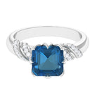 Rosec Jewels-Asscher Cut London Blue Topaz Designer Engagement Ring with Diamond