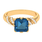 Rosec Jewels-Asscher Cut London Blue Topaz Designer Engagement Ring with Diamond