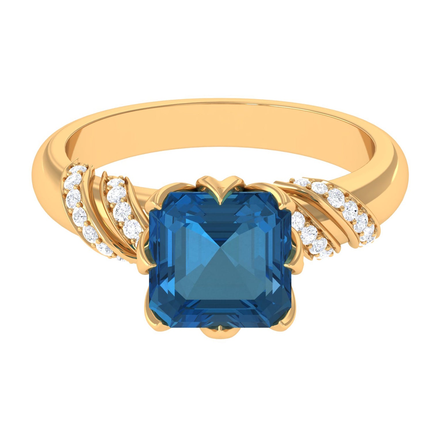 Rosec Jewels-Asscher Cut London Blue Topaz Designer Engagement Ring with Diamond