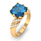 Rosec Jewels-Asscher Cut London Blue Topaz Designer Engagement Ring with Diamond