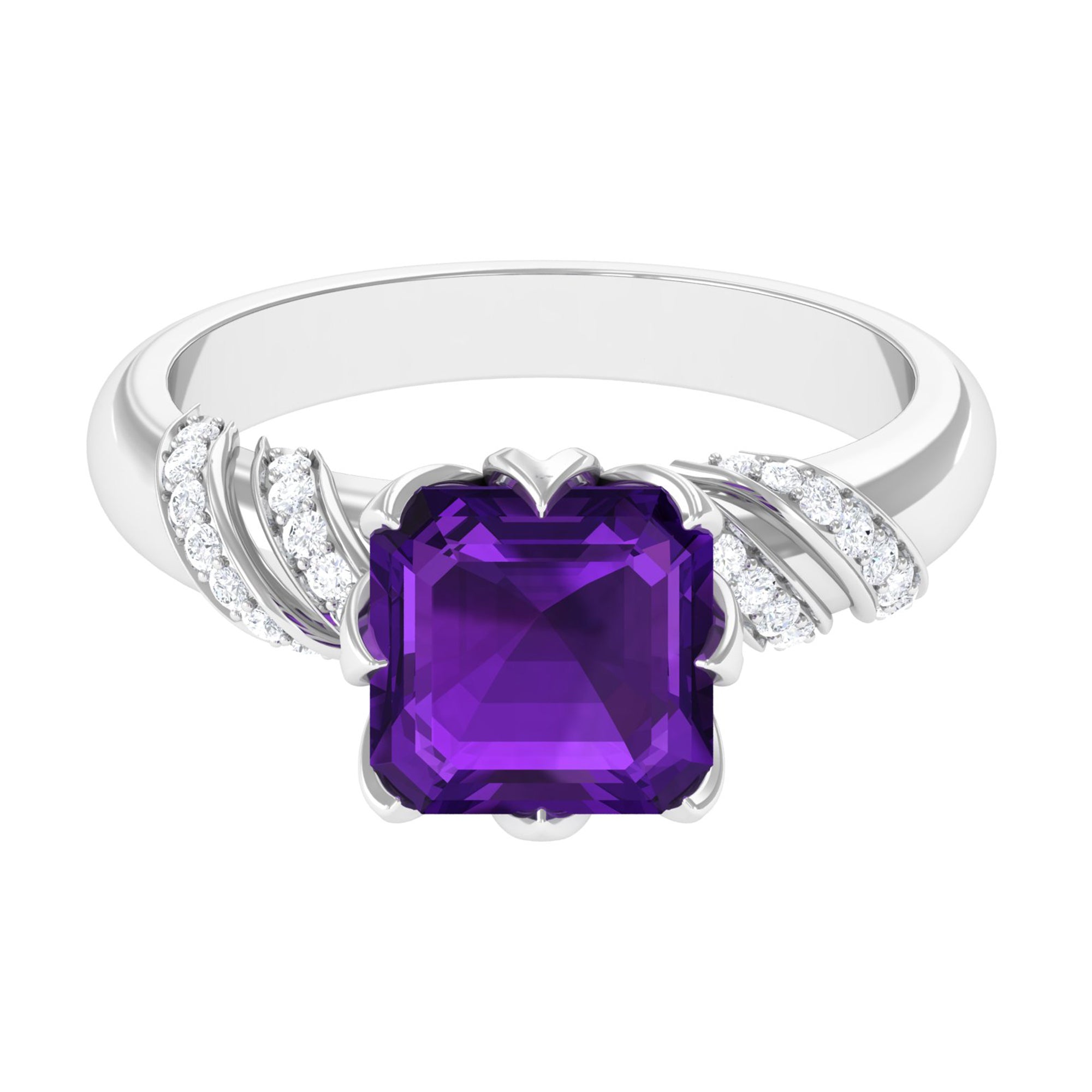 Rosec Jewels-Asscher Cut Amethyst Designer Engagement Ring with Diamond