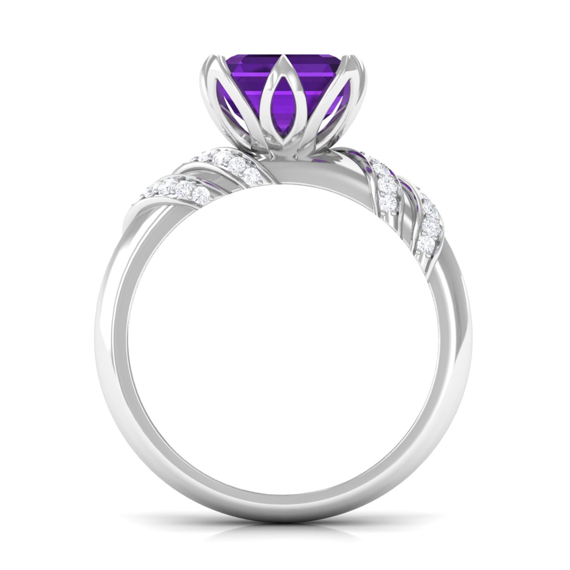 Rosec Jewels-Asscher Cut Amethyst Designer Engagement Ring with Diamond