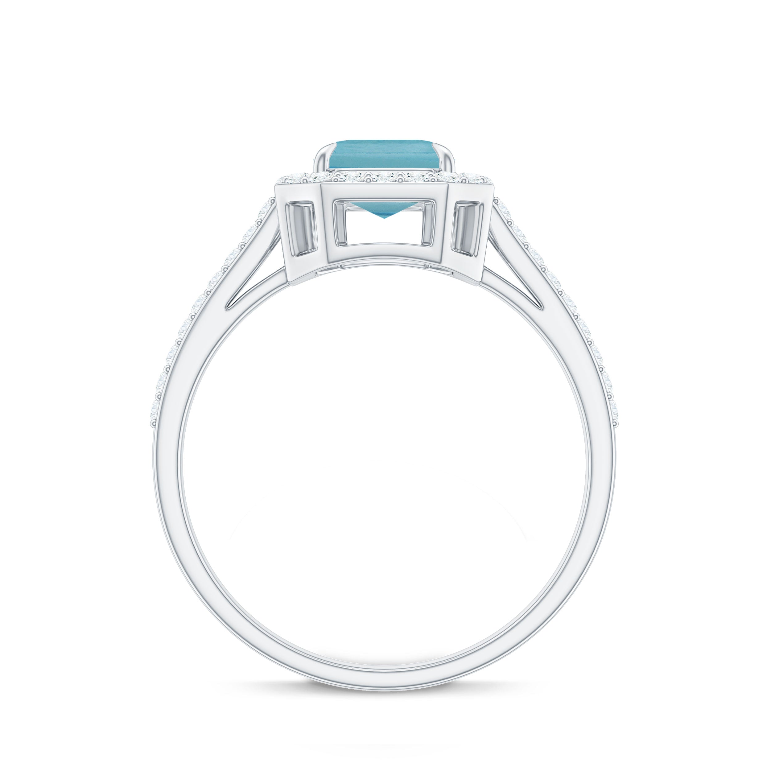 Rosec Jewels-Swiss Blue Topaz Engagement Ring with Diamond Halo