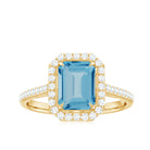 Rosec Jewels-Swiss Blue Topaz Engagement Ring with Diamond Halo