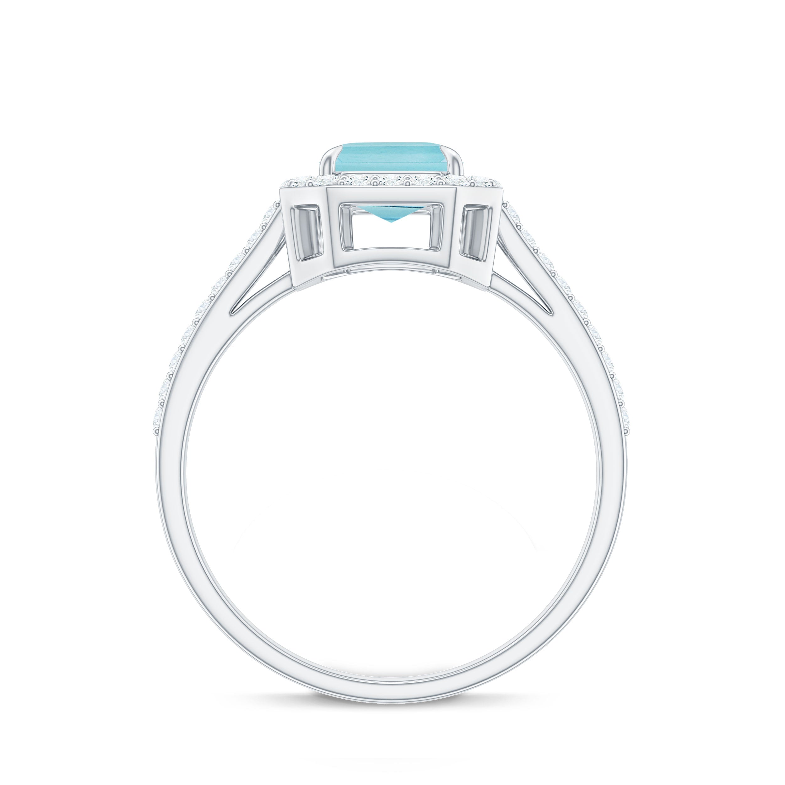 Rosec Jewels-2.25 CT Emerald Cut Shape Sky Blue Topaz Classic Engagement Ring with Diamond Halo