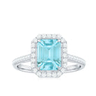 Rosec Jewels-2.25 CT Emerald Cut Shape Sky Blue Topaz Classic Engagement Ring with Diamond Halo