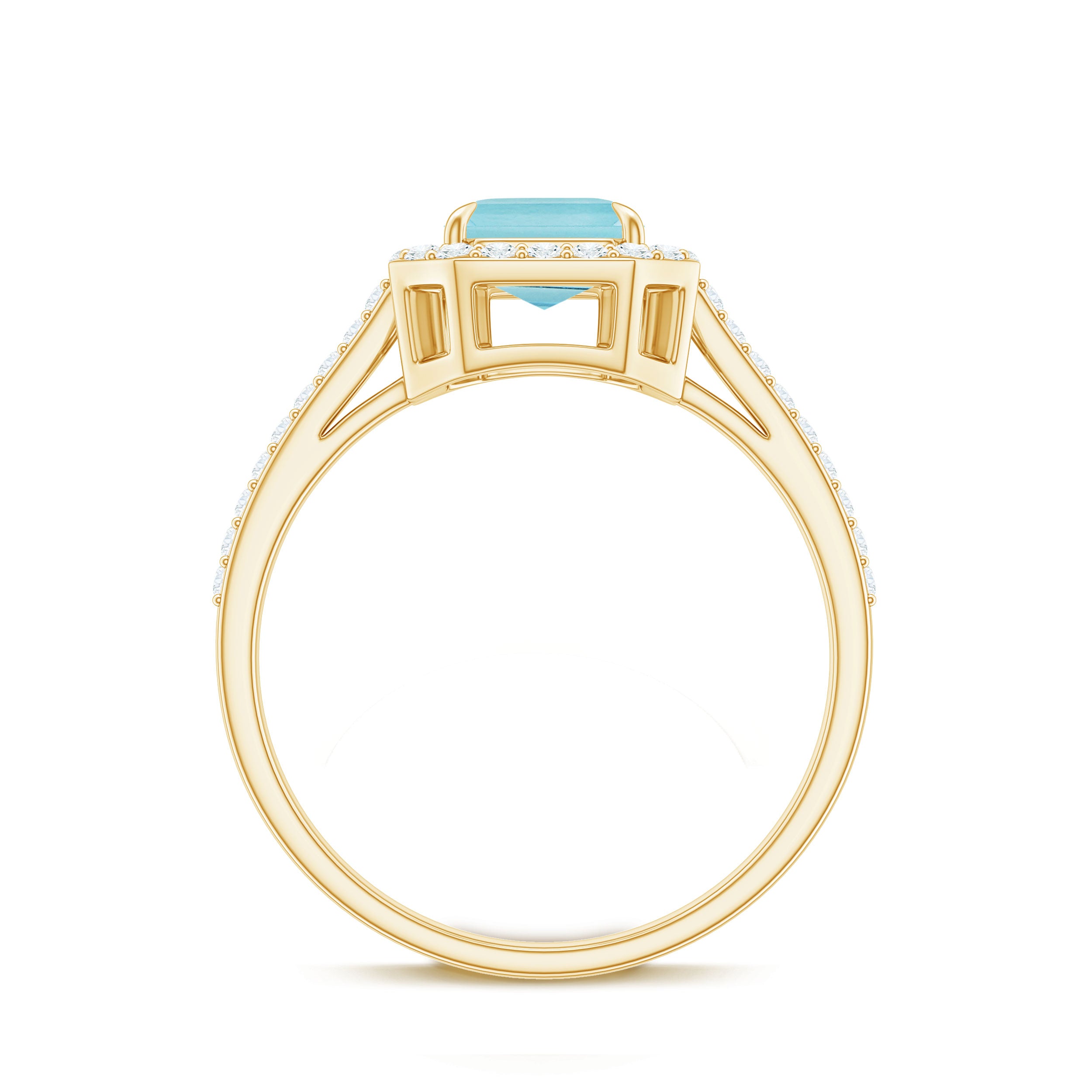 Rosec Jewels-2.25 CT Emerald Cut Shape Sky Blue Topaz Classic Engagement Ring with Diamond Halo