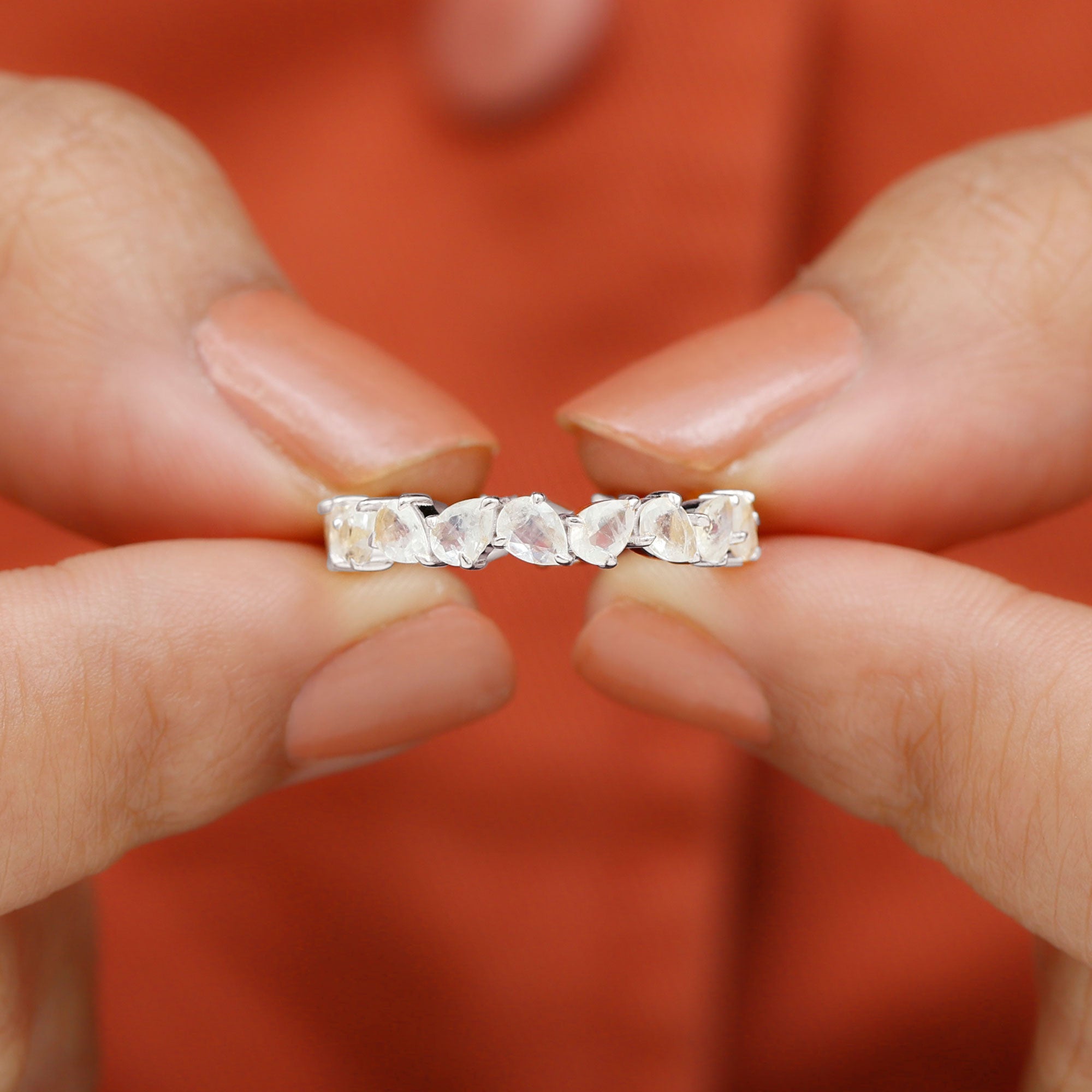 Rosec Jewels-Elegant Eternity Band Ring with Pear Cut Moonstone