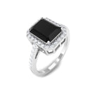 Rosec Jewels-Emerald Cut Lab Created Black Diamond Halo Engagement Ring