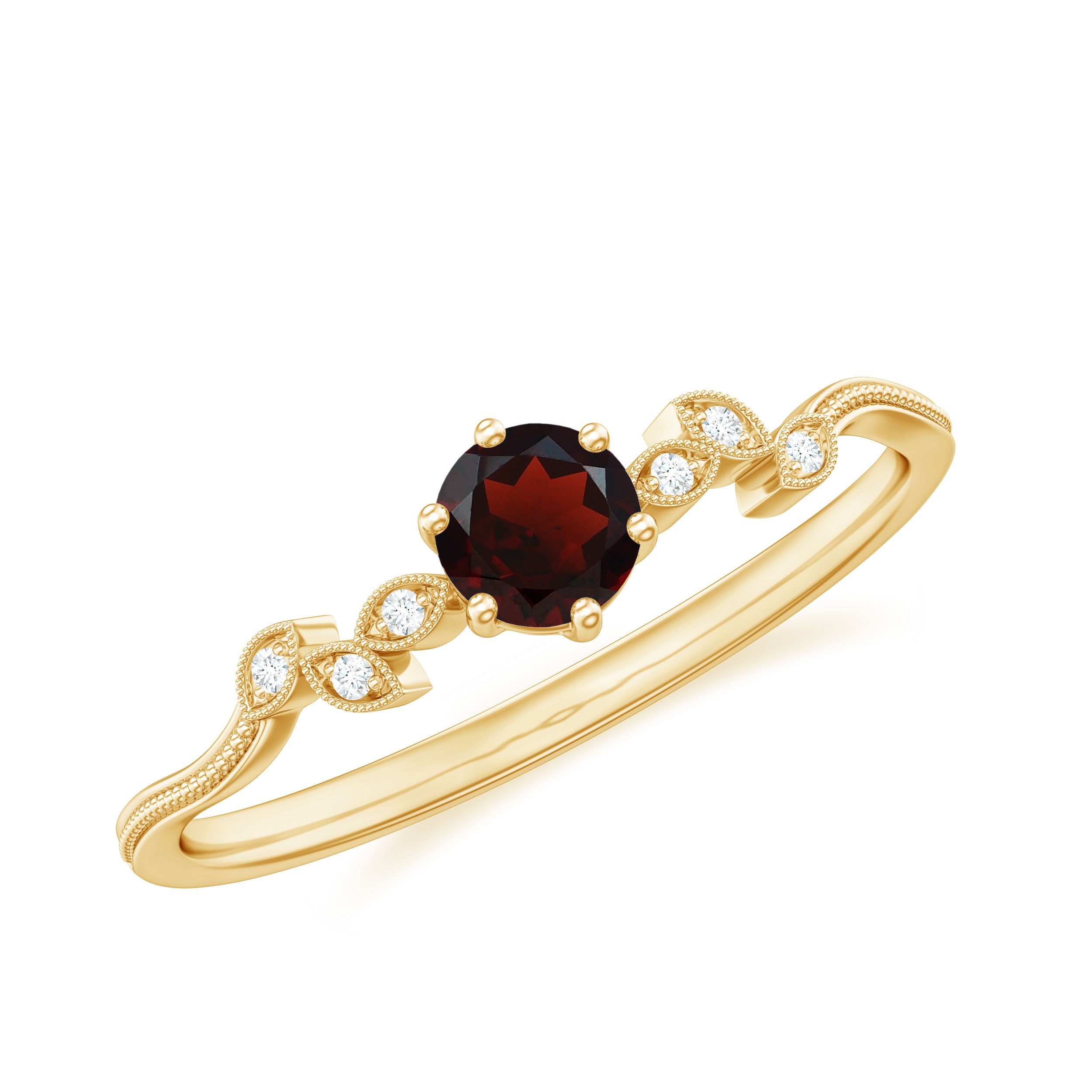 Rosec Jewels-Garnet and Diamond Minimal Leaf Branch Ring