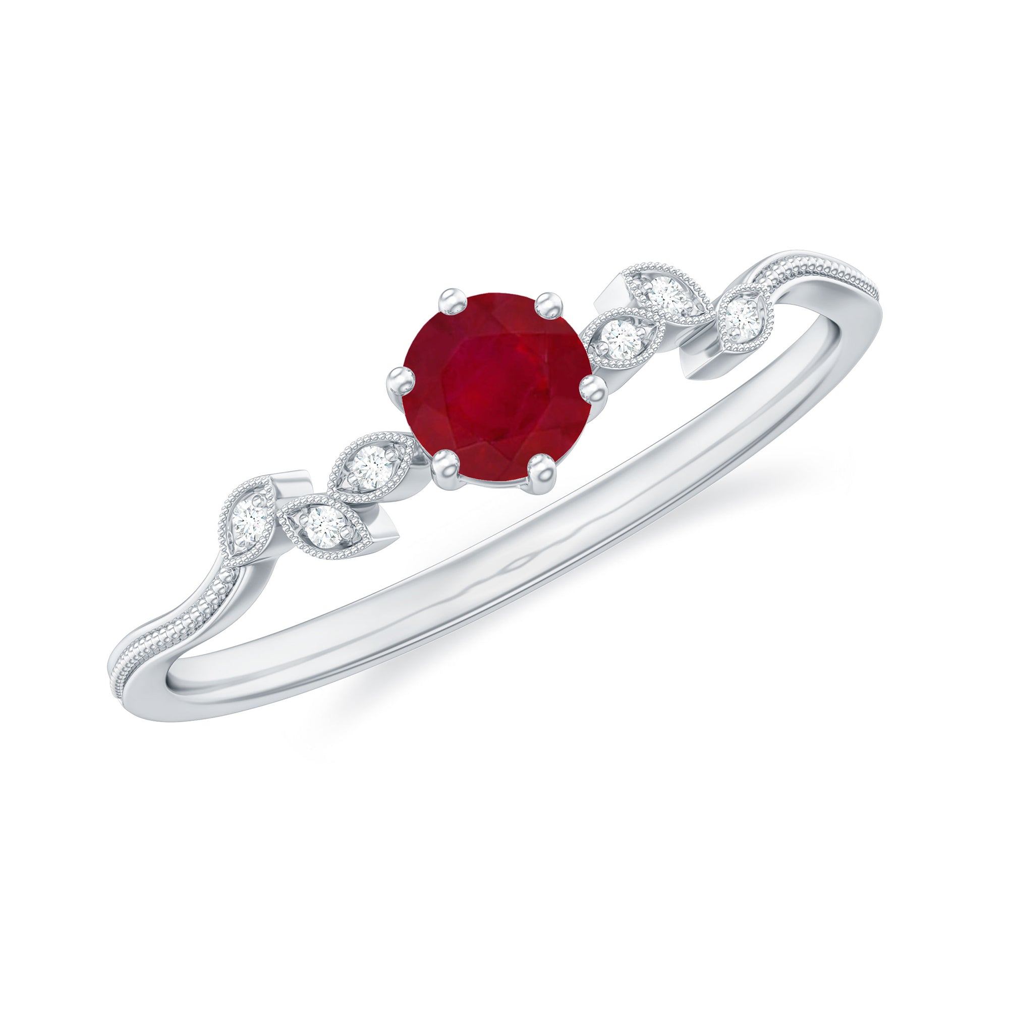 Rosec Jewels-Ruby and Diamond Leaf Branch Promise Ring