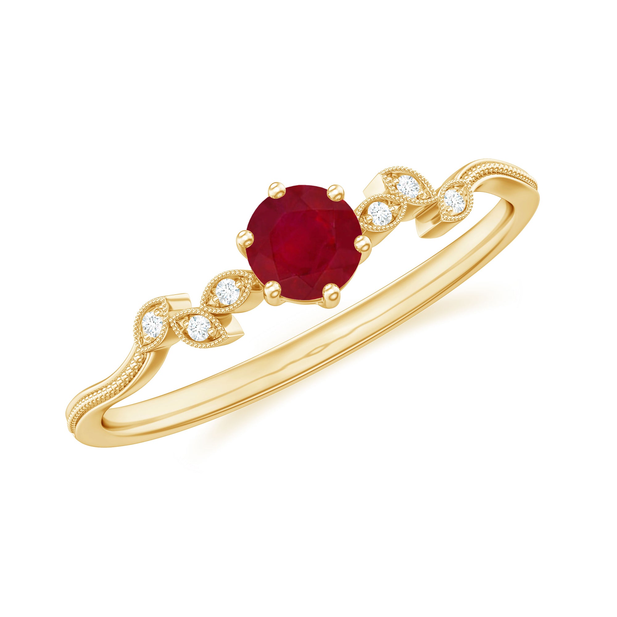 Rosec Jewels-Ruby and Diamond Leaf Branch Promise Ring