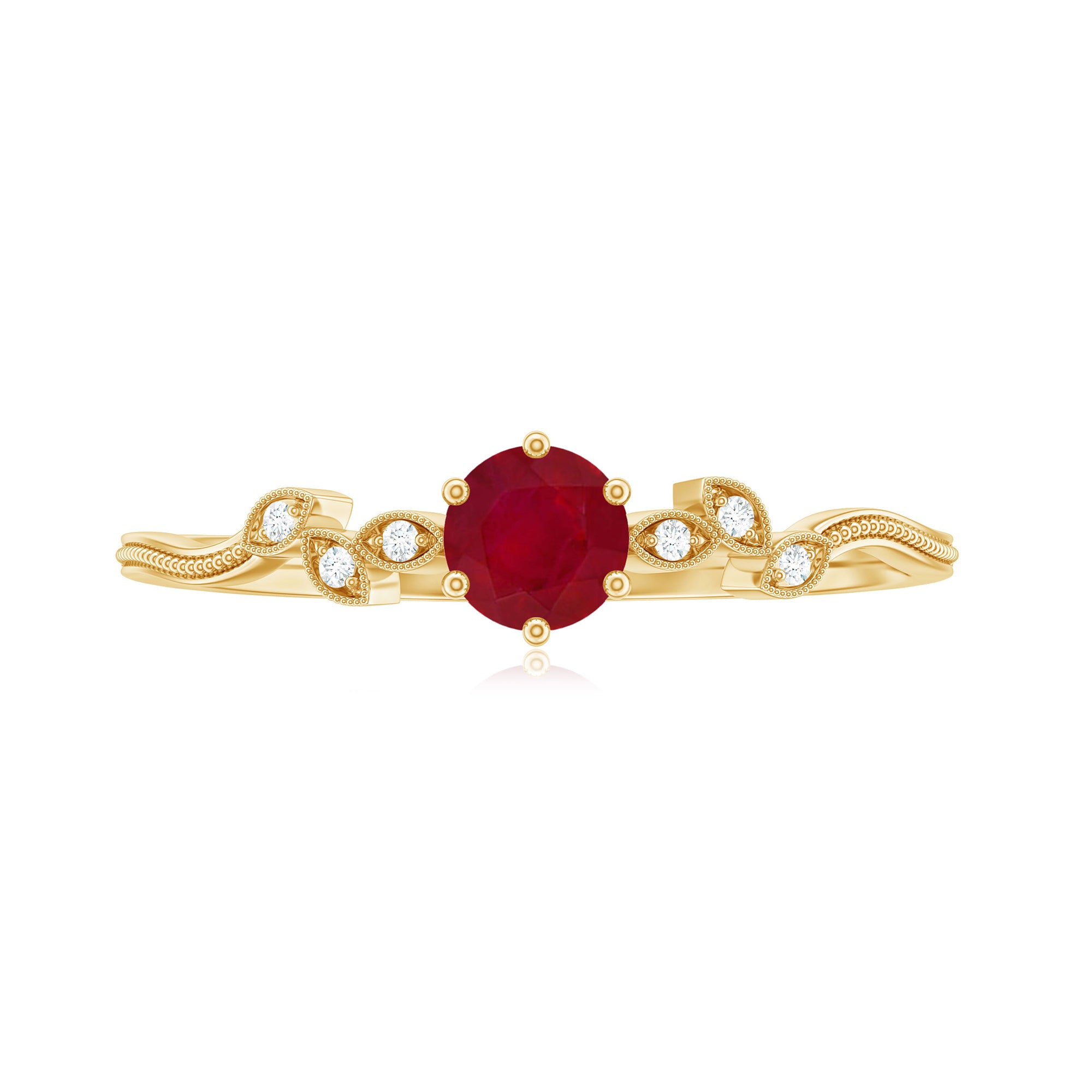 Rosec Jewels-Ruby and Diamond Leaf Branch Promise Ring