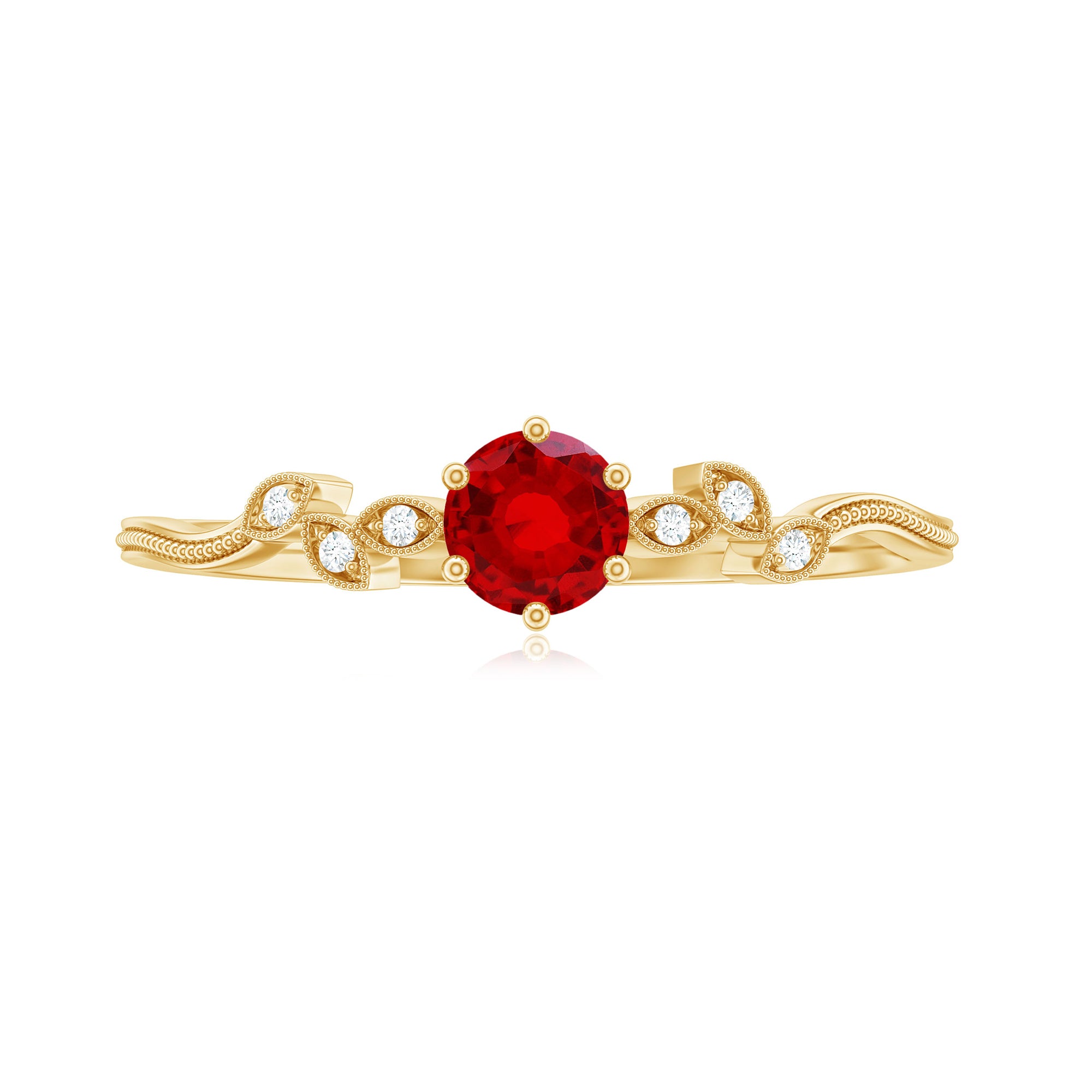 Rosec Jewels-Created Ruby and Diamond Minimal Leaf Branch Ring