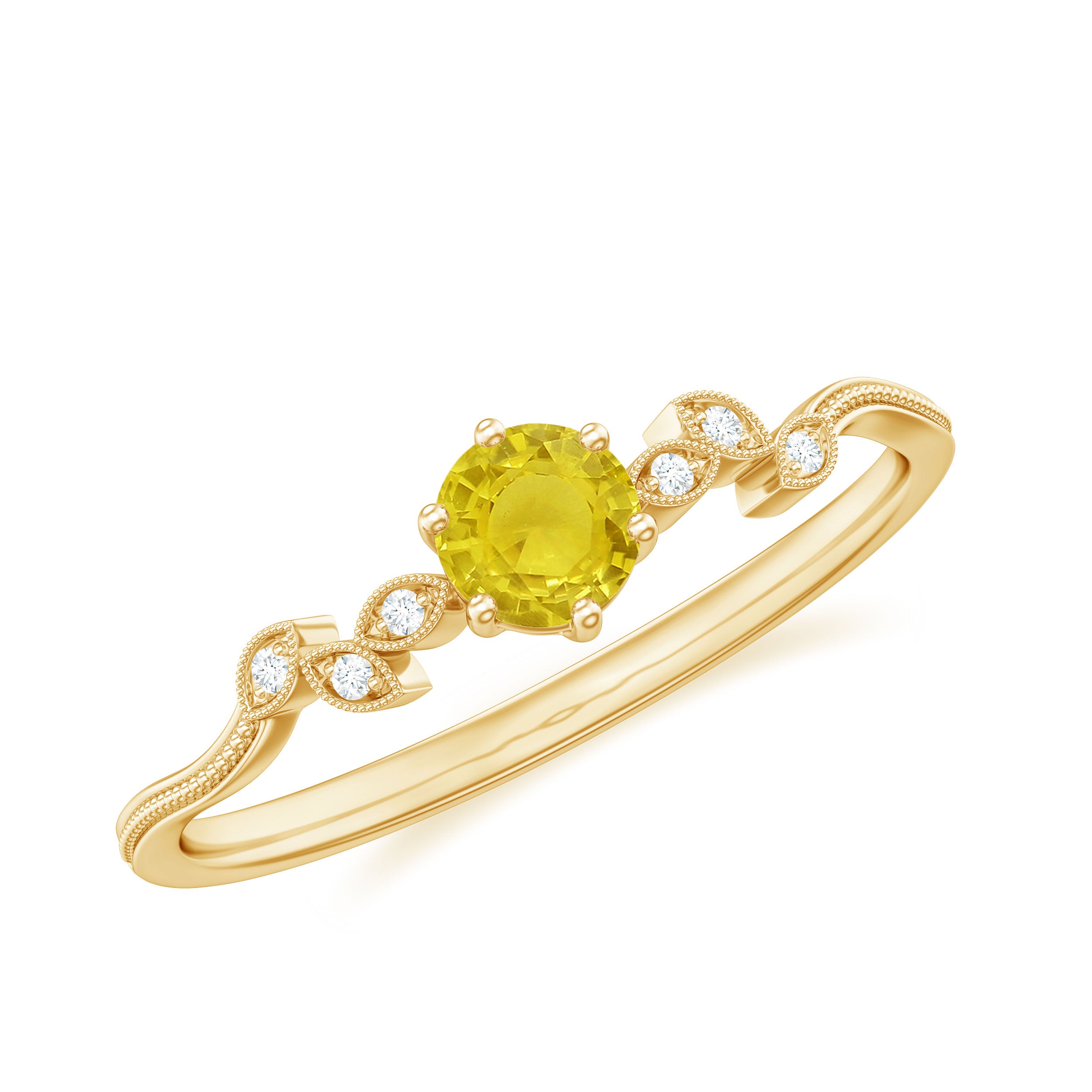 Rosec Jewels-Minimal Yellow Sapphire and Diamond Leaf Promise Ring