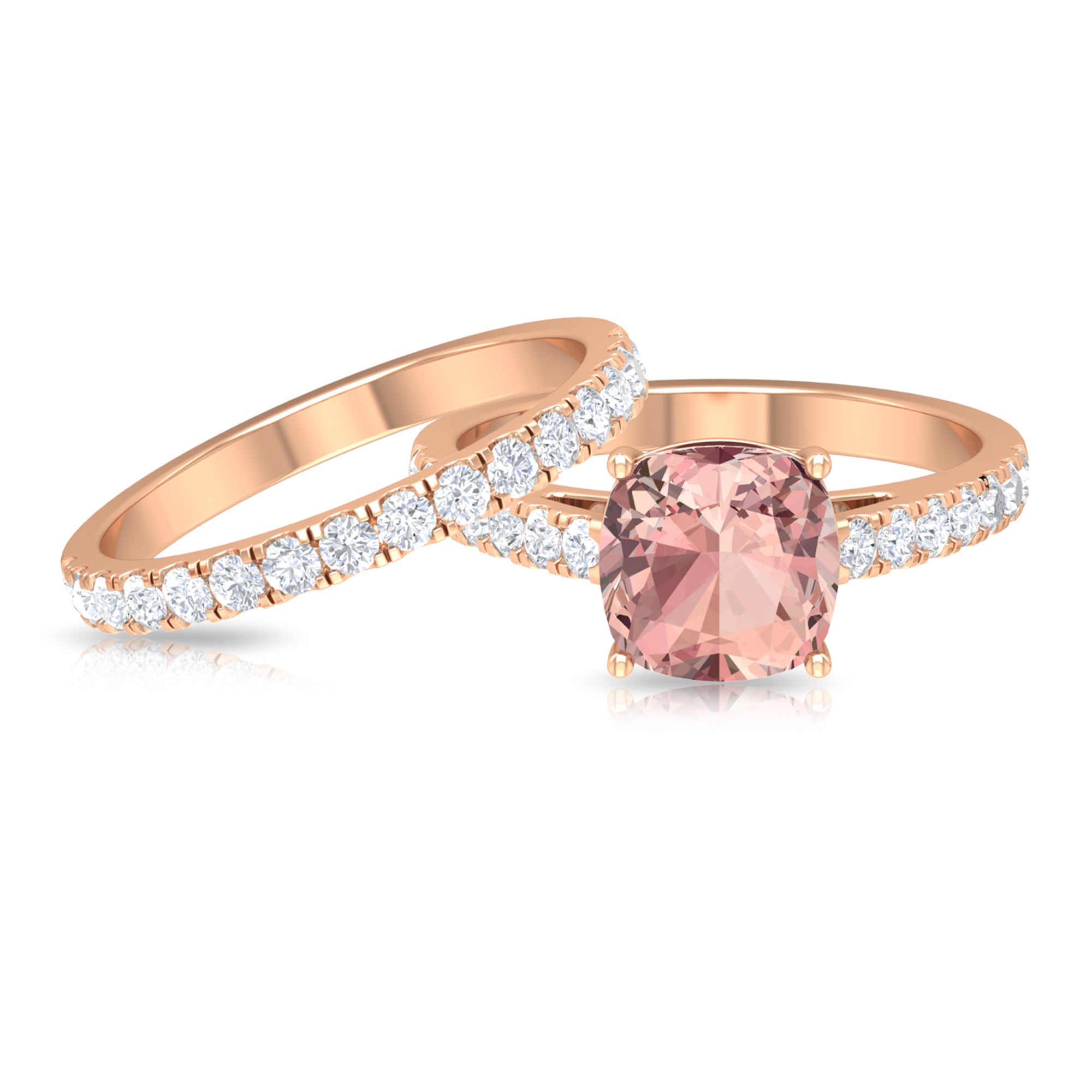 Rosec Jewels-2.75 CT Morganite Solitaire Engagement Ring with Moissanite Eternity Band