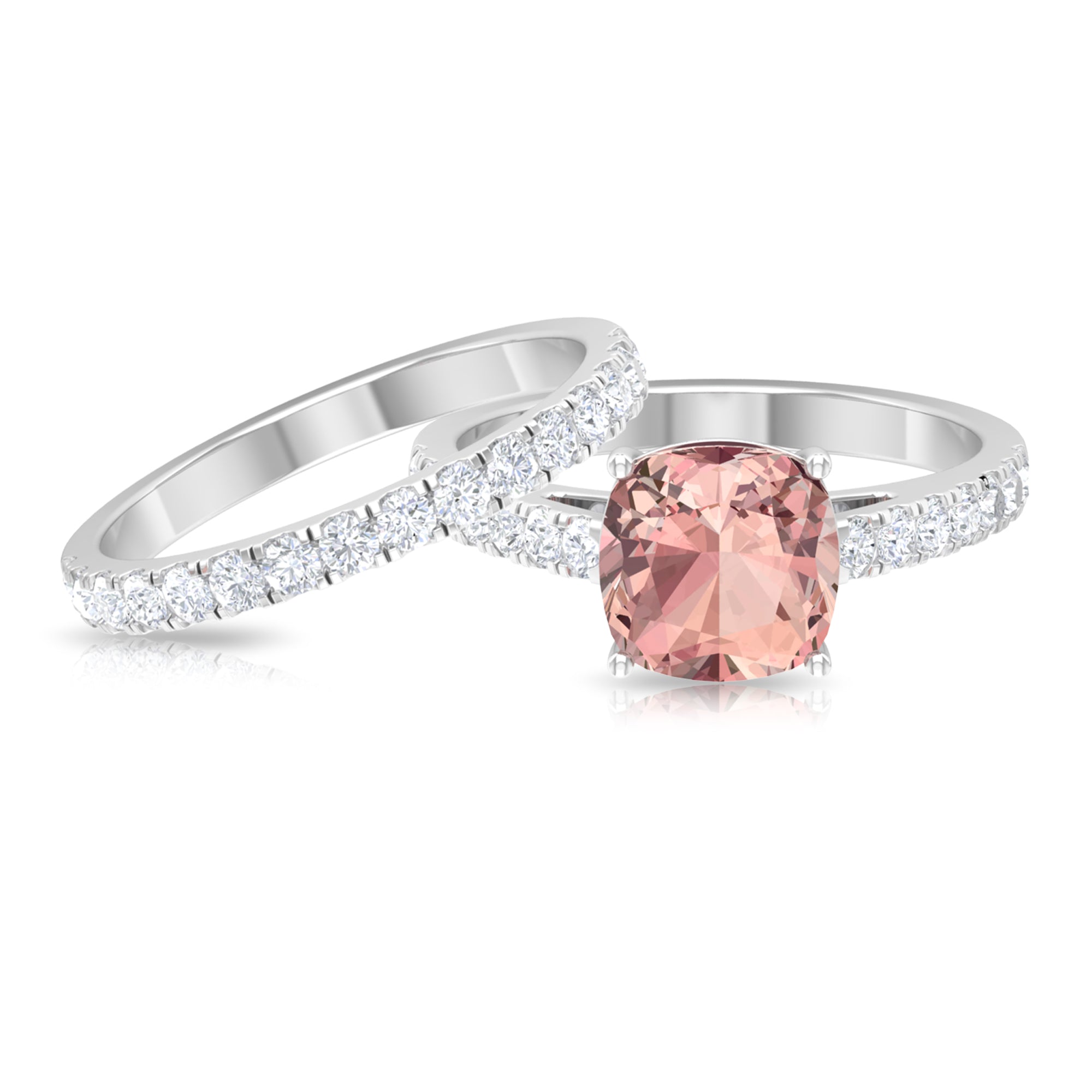 Rosec Jewels-2.75 CT Morganite Solitaire Engagement Ring with Moissanite Eternity Band