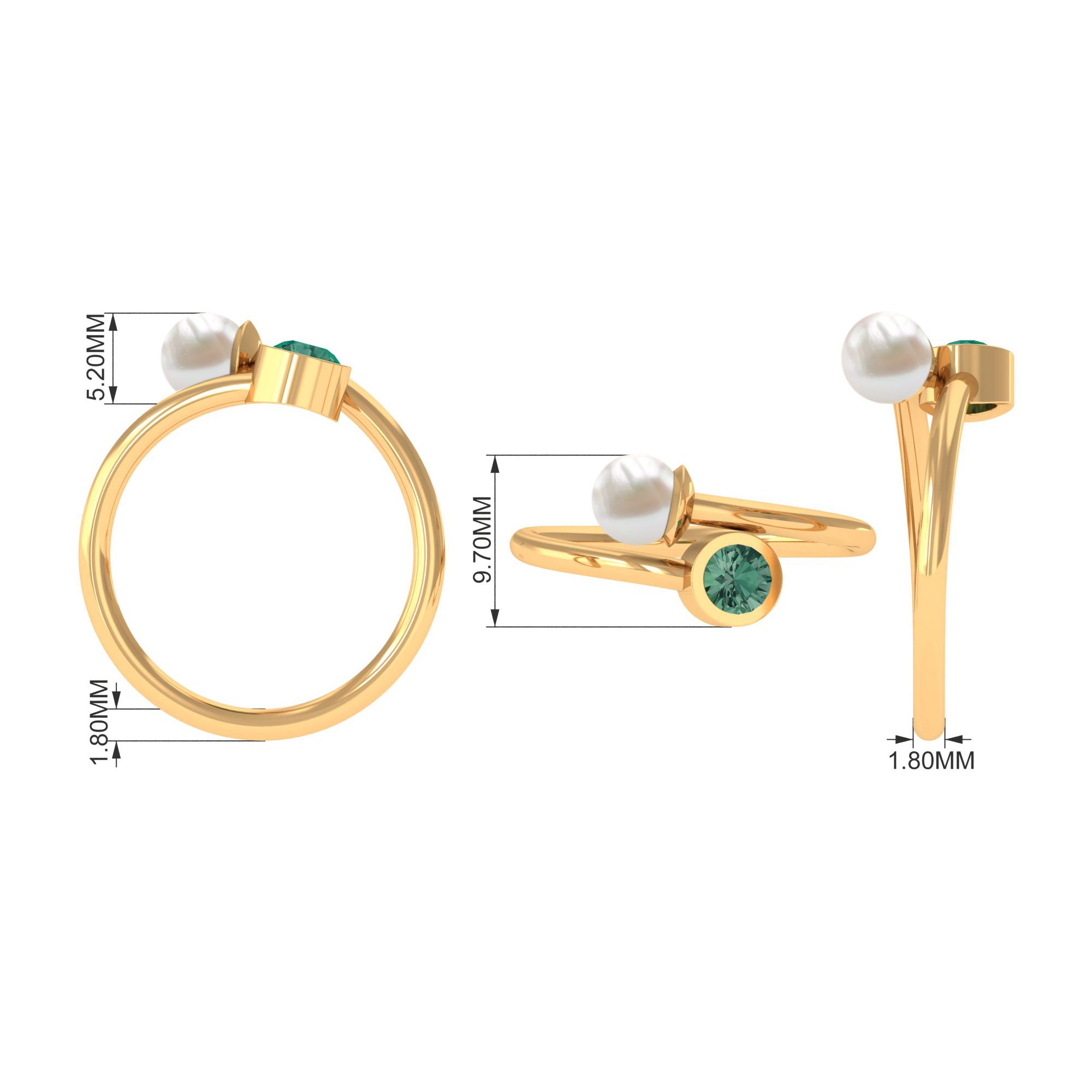 Rosec Jewels-Green Sapphire and Freshwater Pearl 2 Stone Ring in Gold