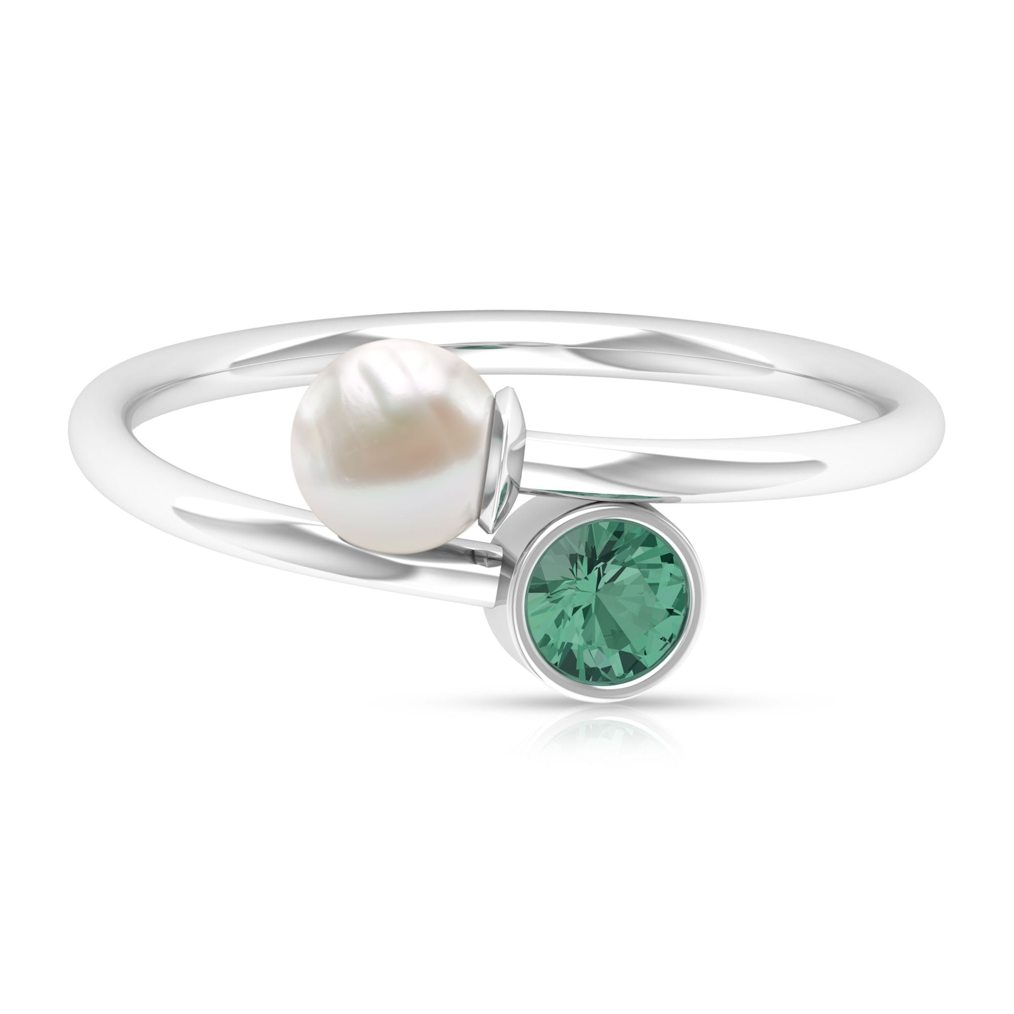 Rosec Jewels-Green Sapphire and Freshwater Pearl 2 Stone Ring in Gold