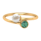 Rosec Jewels-Green Sapphire and Freshwater Pearl 2 Stone Ring in Gold