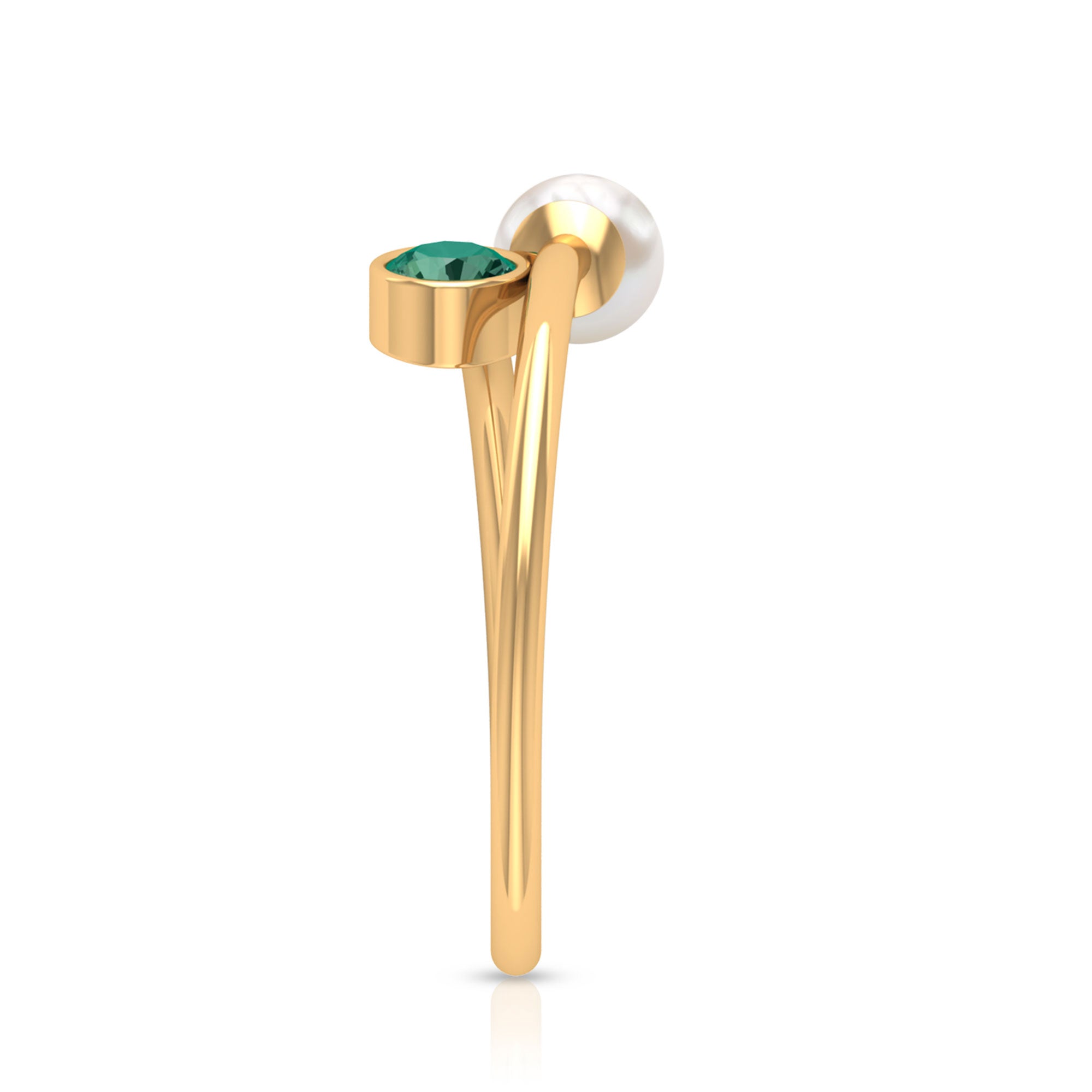 Rosec Jewels-Green Sapphire and Freshwater Pearl 2 Stone Ring in Gold