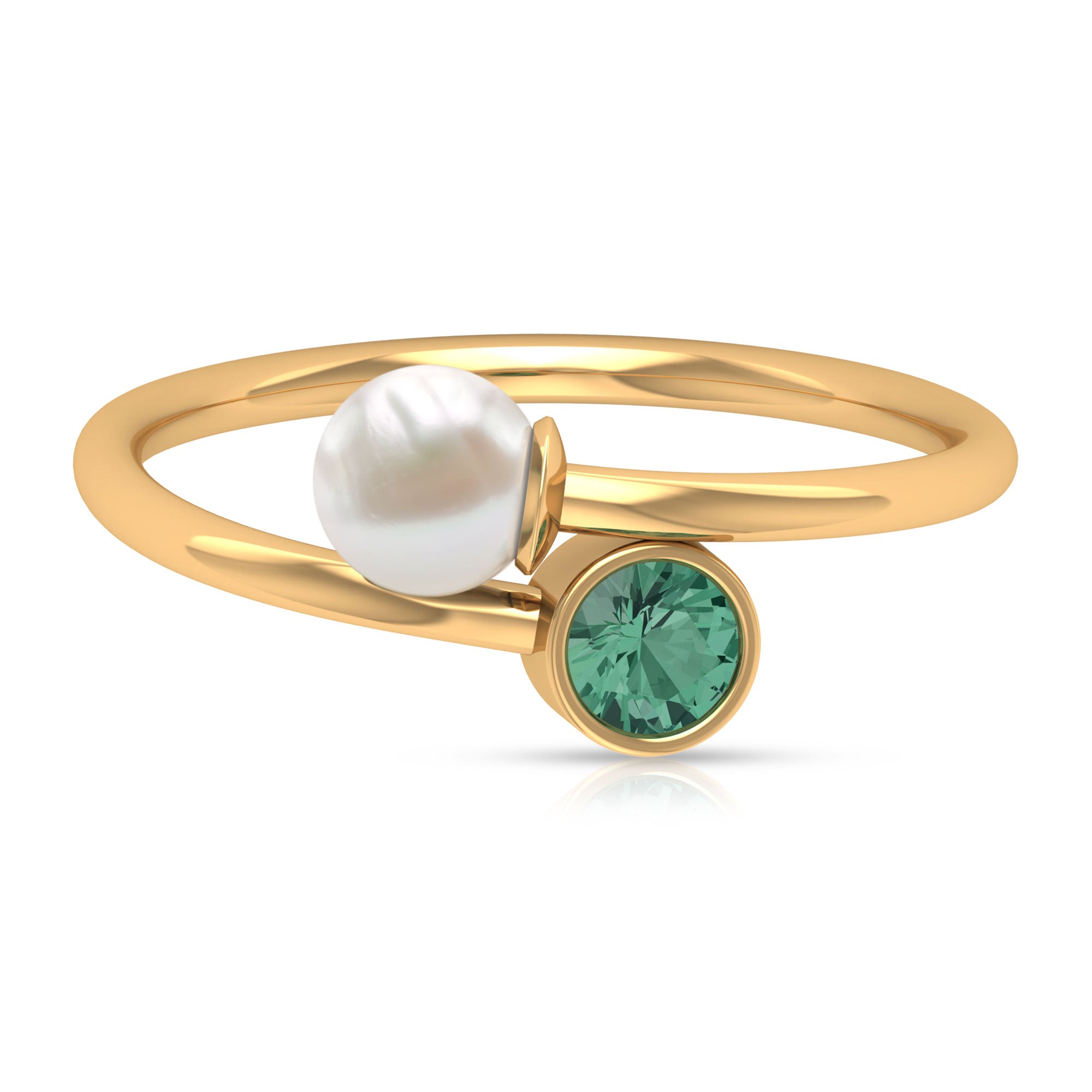 Rosec Jewels-Green Sapphire and Freshwater Pearl 2 Stone Ring in Gold