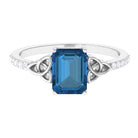 Rosec Jewels-Octagon Cut Solitaire London Blue Topaz Celtic Engagement Ring with Diamond