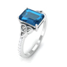 Rosec Jewels-Octagon Cut Solitaire London Blue Topaz Celtic Engagement Ring with Diamond