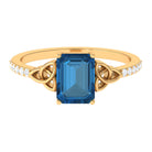 Rosec Jewels-Octagon Cut Solitaire London Blue Topaz Celtic Engagement Ring with Diamond