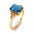 Rosec Jewels-Octagon Cut Solitaire London Blue Topaz Celtic Engagement Ring with Diamond