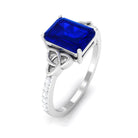 Rosec Jewels-Octagon Cut Solitaire Created Blue Sapphire Celtic Engagement Ring with Diamond