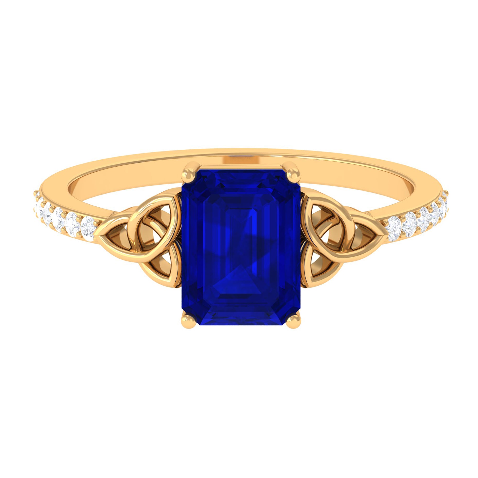 Rosec Jewels-Octagon Cut Solitaire Created Blue Sapphire Celtic Engagement Ring with Diamond