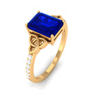 Rosec Jewels-Octagon Cut Solitaire Created Blue Sapphire Celtic Engagement Ring with Diamond