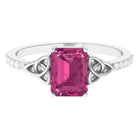 Rosec Jewels-Emerald Cut Pink Tourmaline Solitaire Celtic Engagement Ring with Diamond