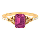 Rosec Jewels-Emerald Cut Pink Tourmaline Solitaire Celtic Engagement Ring with Diamond