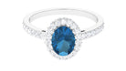 Rosec Jewels-Oval London Blue Topaz Classic Halo Engagement Ring with Moissanite