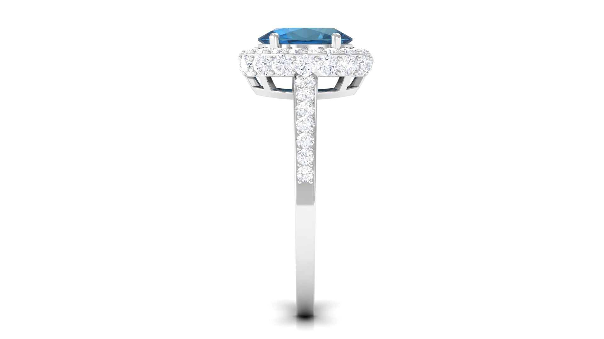 Rosec Jewels-Oval London Blue Topaz Classic Halo Engagement Ring with Moissanite