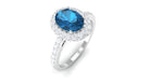 Rosec Jewels-Oval London Blue Topaz Classic Halo Engagement Ring with Moissanite