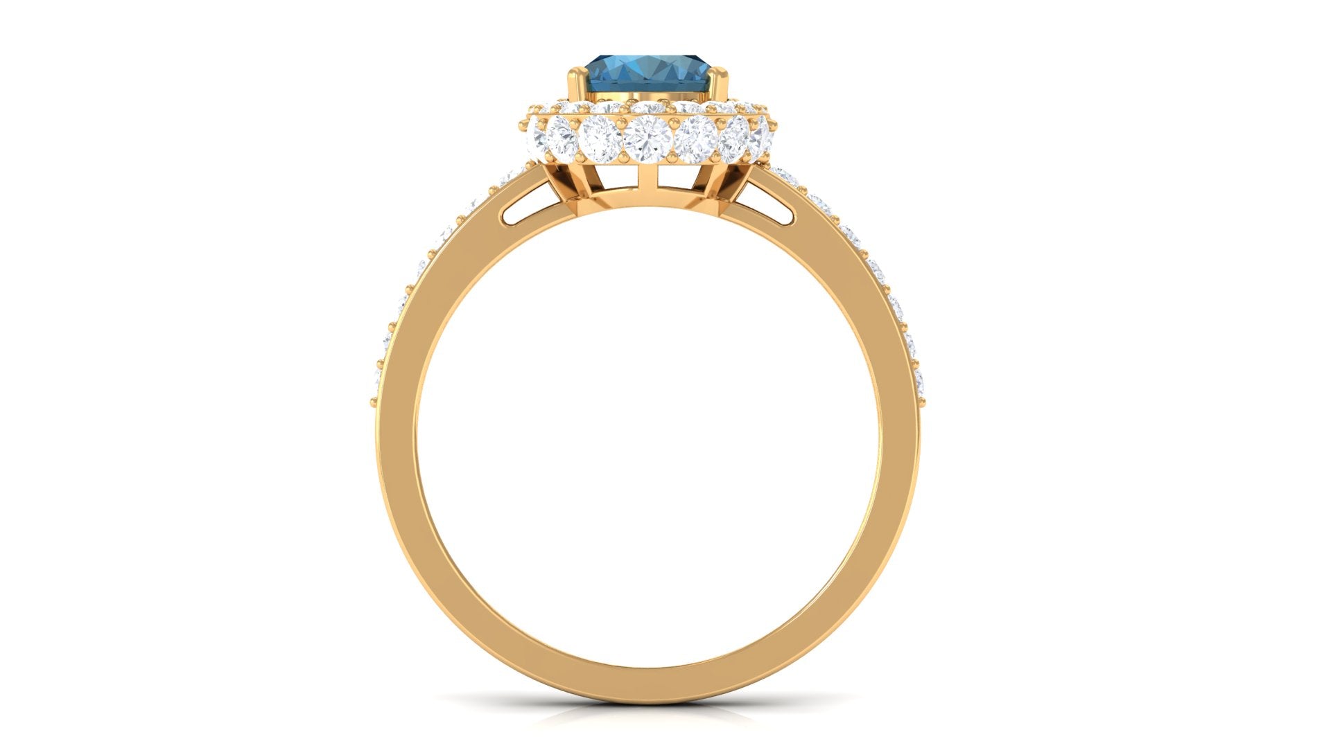 Rosec Jewels-Oval London Blue Topaz Classic Halo Engagement Ring with Moissanite