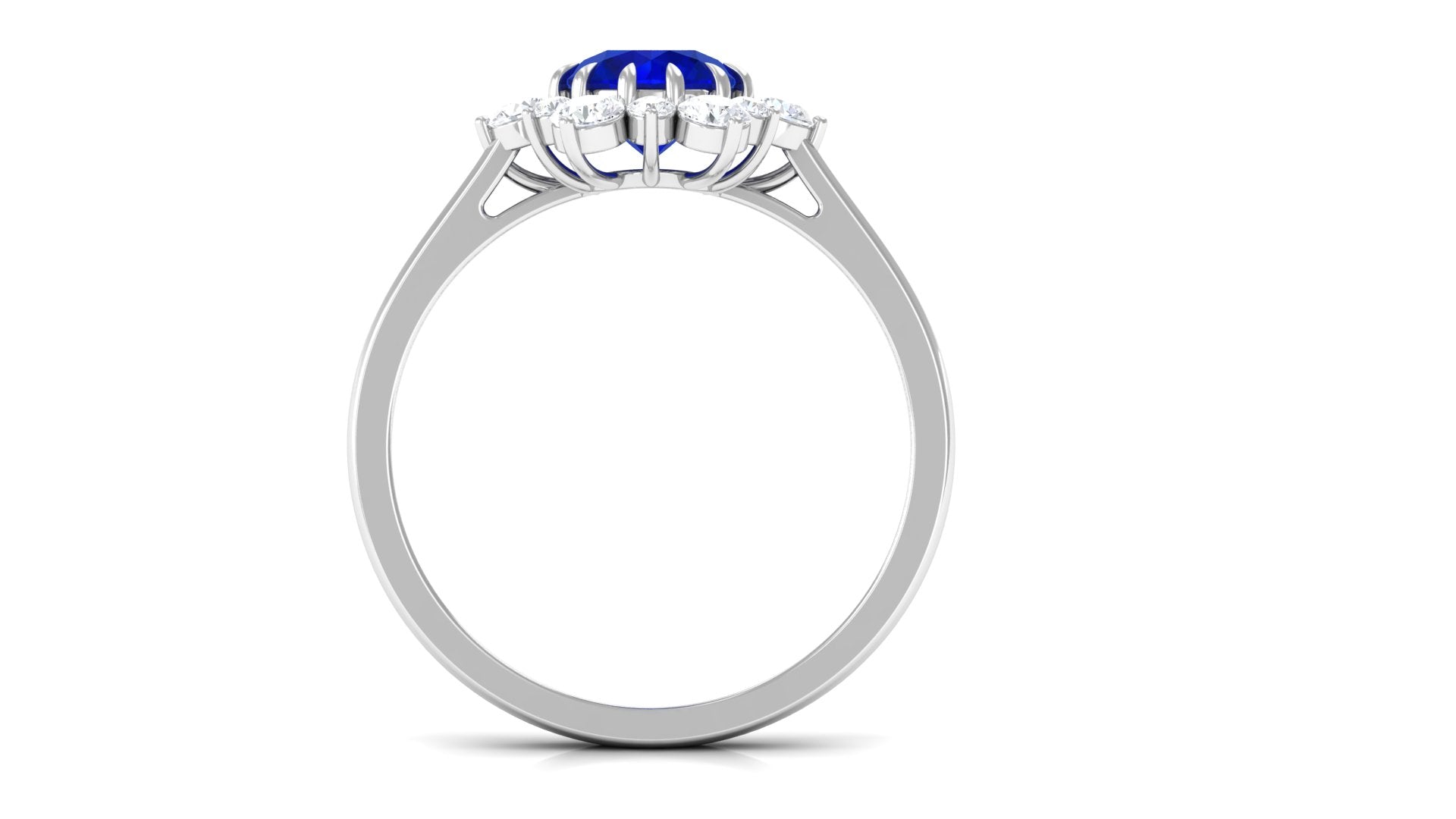 Rosec Jewels-Round Cut Created Blue Sapphire Classic Halo Engagement Ring with Moissanite