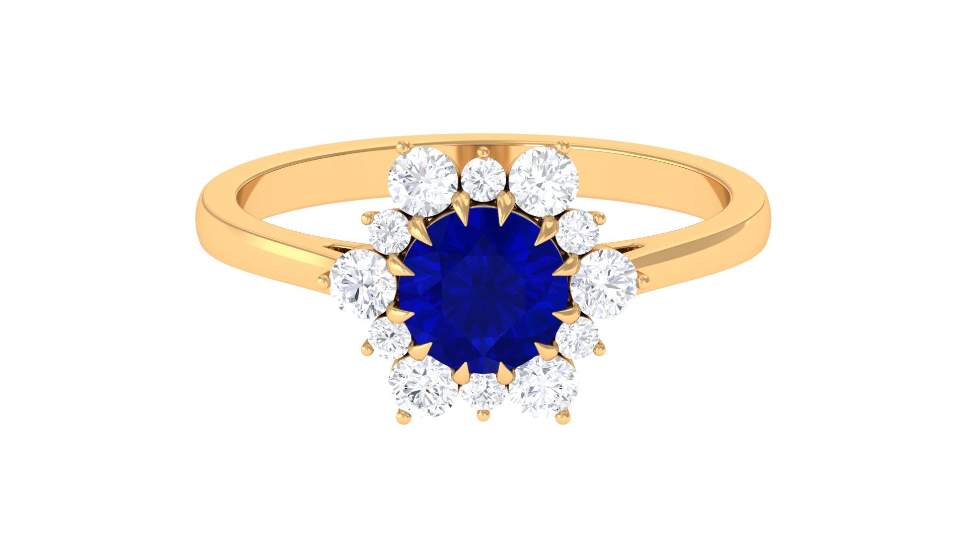 Rosec Jewels-Round Cut Created Blue Sapphire Classic Halo Engagement Ring with Moissanite