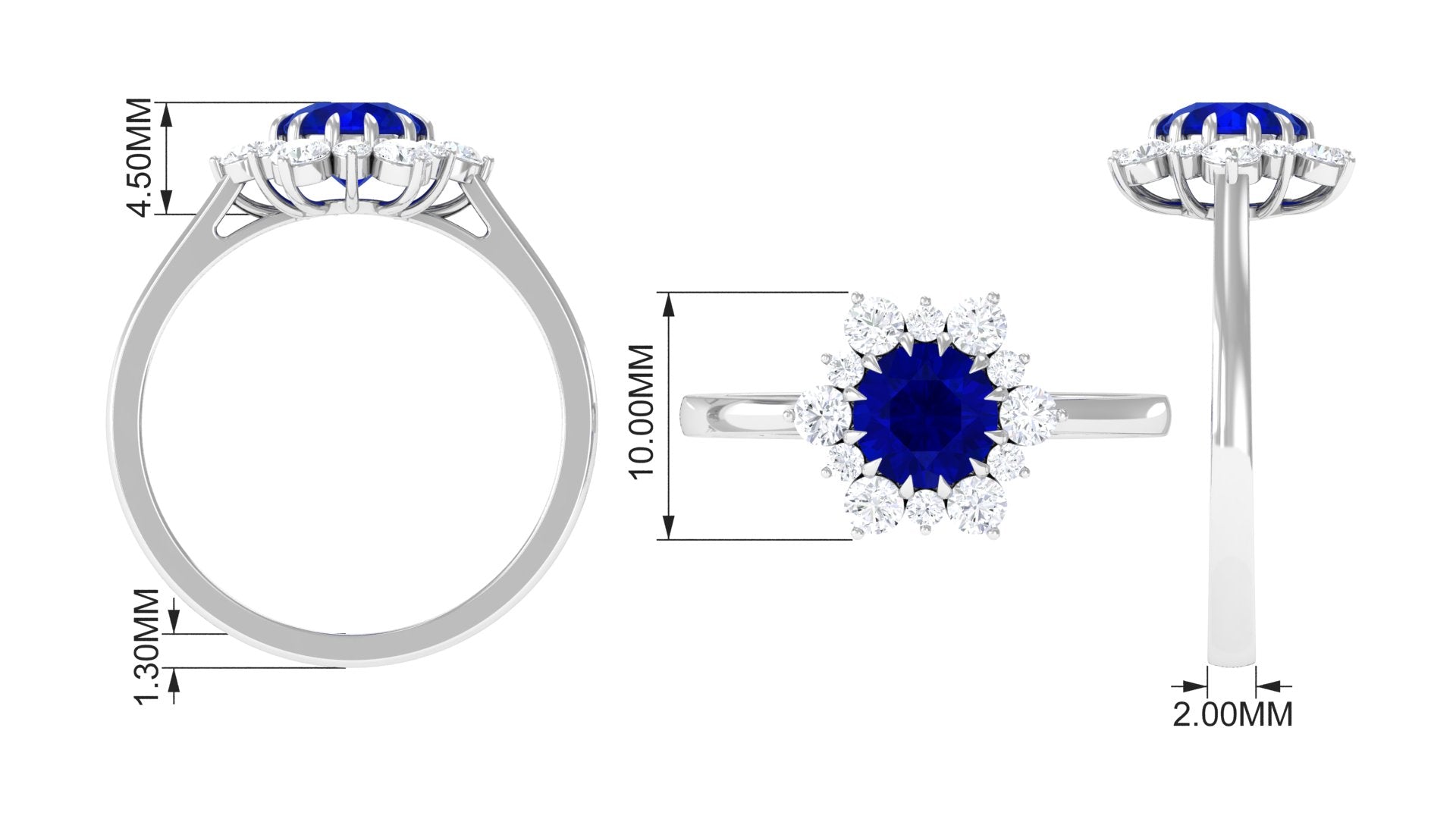 Rosec Jewels-Round Cut Created Blue Sapphire Classic Halo Engagement Ring with Moissanite