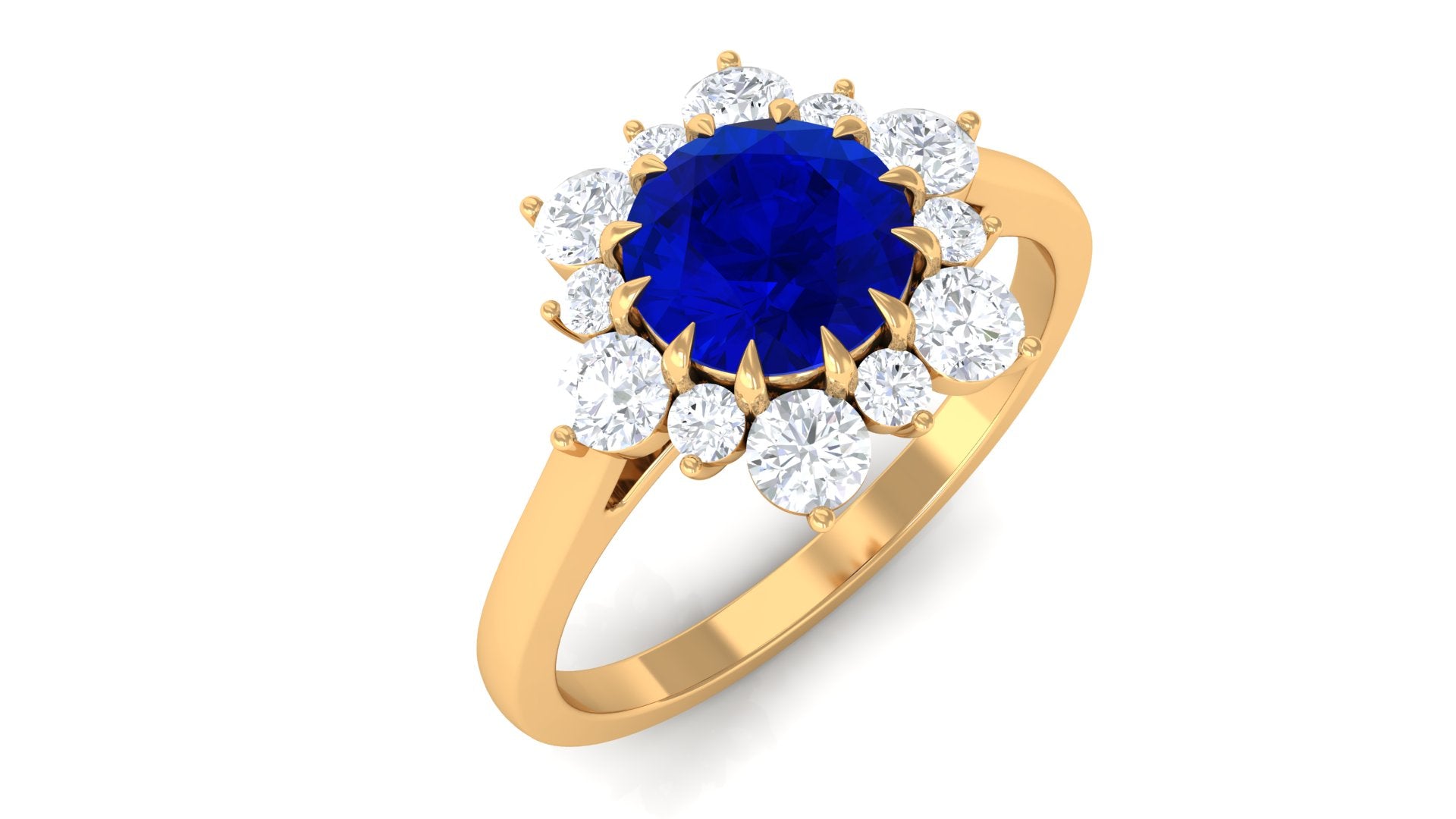 Rosec Jewels-Round Cut Created Blue Sapphire Classic Halo Engagement Ring with Moissanite