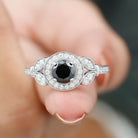 Rosec Jewels-Vintage Inspired Created Black Diamond and Moissanite Engagement Ring